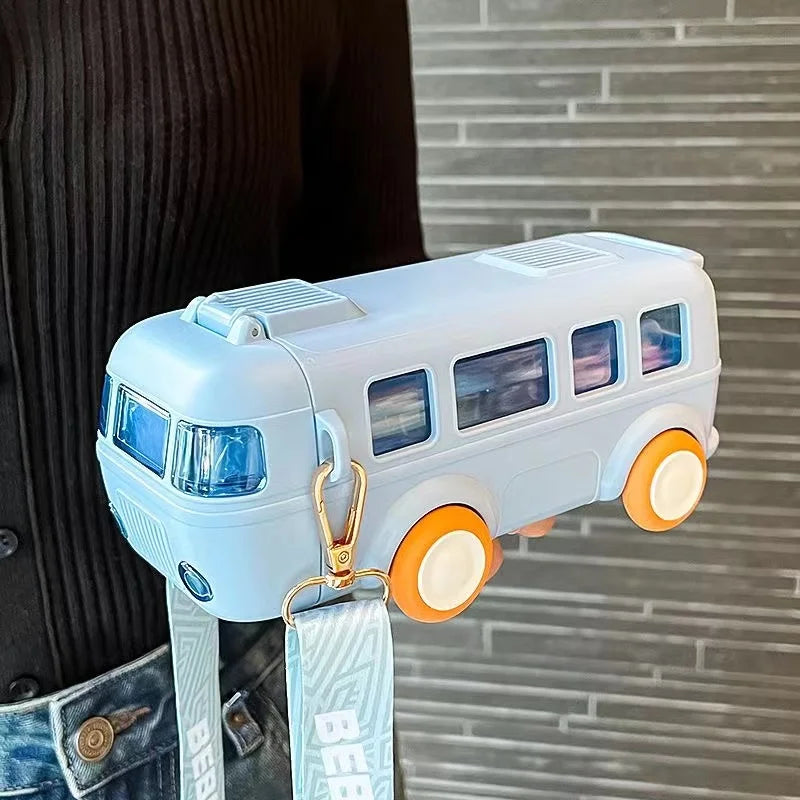 Unique Bus Shape Water Bottle With Straw - 600 ML