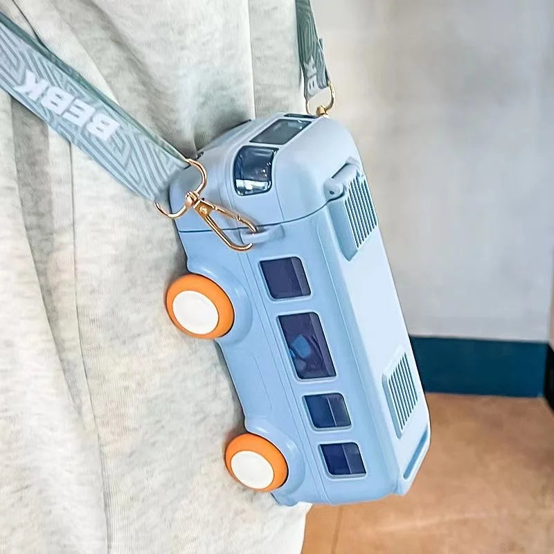 Unique Bus Shape Water Bottle With Straw - 600 ML
