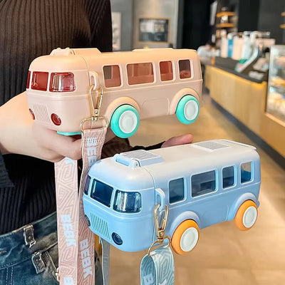 Unique Bus Shape Water Bottle With Straw - 600 ML