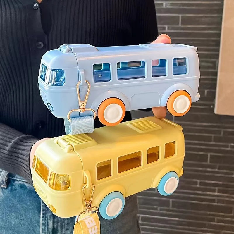 Unique Bus Shape Water Bottle With Straw - 600 ML