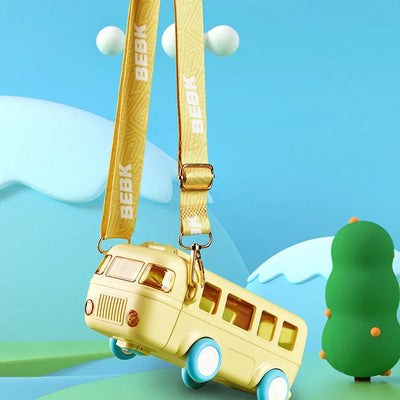 Unique Bus Shape Water Bottle With Straw - 600 ML