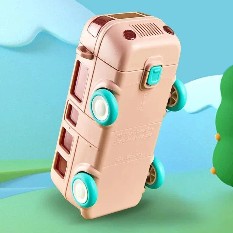 Unique Bus Shape Water Bottle With Straw - 600 ML
