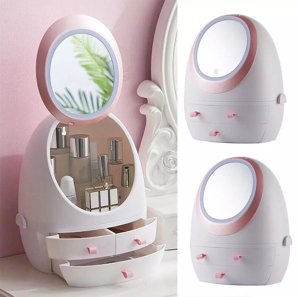 Cosmetic And Makeup Organizer Box with Mirror LED Light