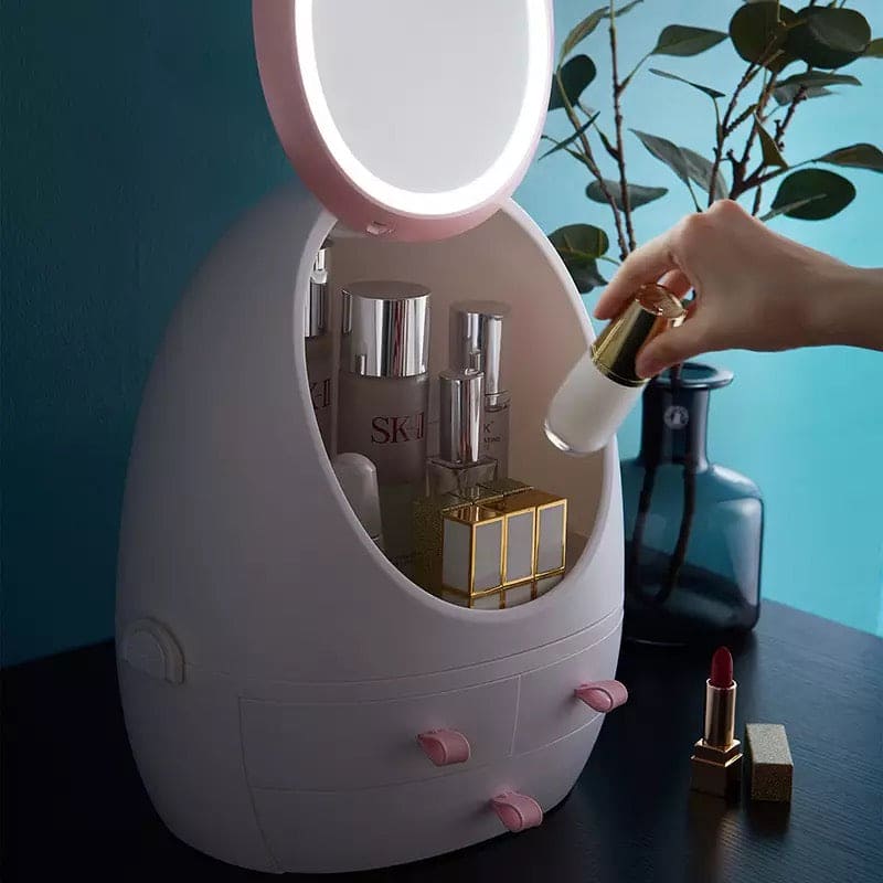 Cosmetic And Makeup Organizer Box with Mirror LED Light