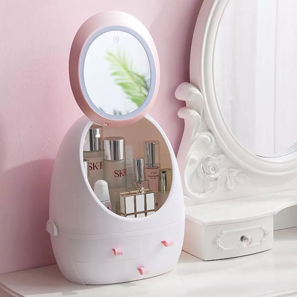 Cosmetic And Makeup Organizer Box with Mirror LED Light